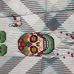 Beaded skull necklace and earring set